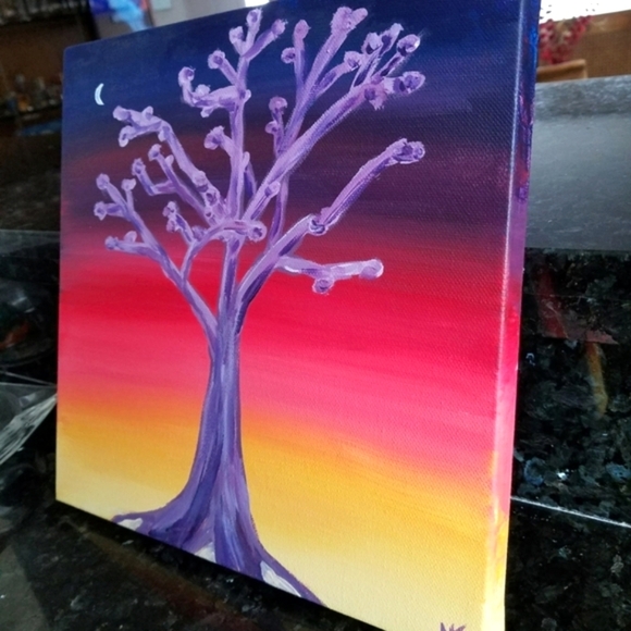Evening tree acrylic painting on canvas - Picture 2 of 3